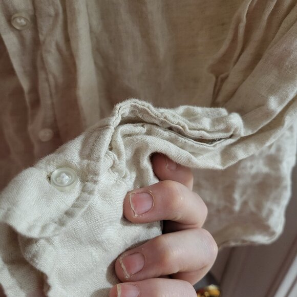 Relaxed Fit Cream Linen Gauze Button-Up Shirt - Size XL - Boho Chic - Picture 3 of 6